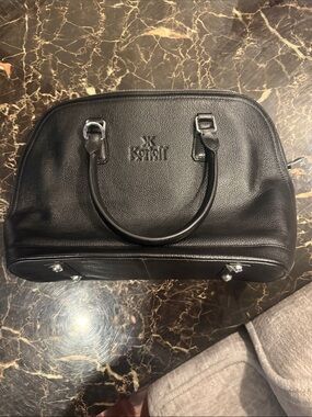 Korloff Black Pebbled Leather Satchel with Silver Hardware